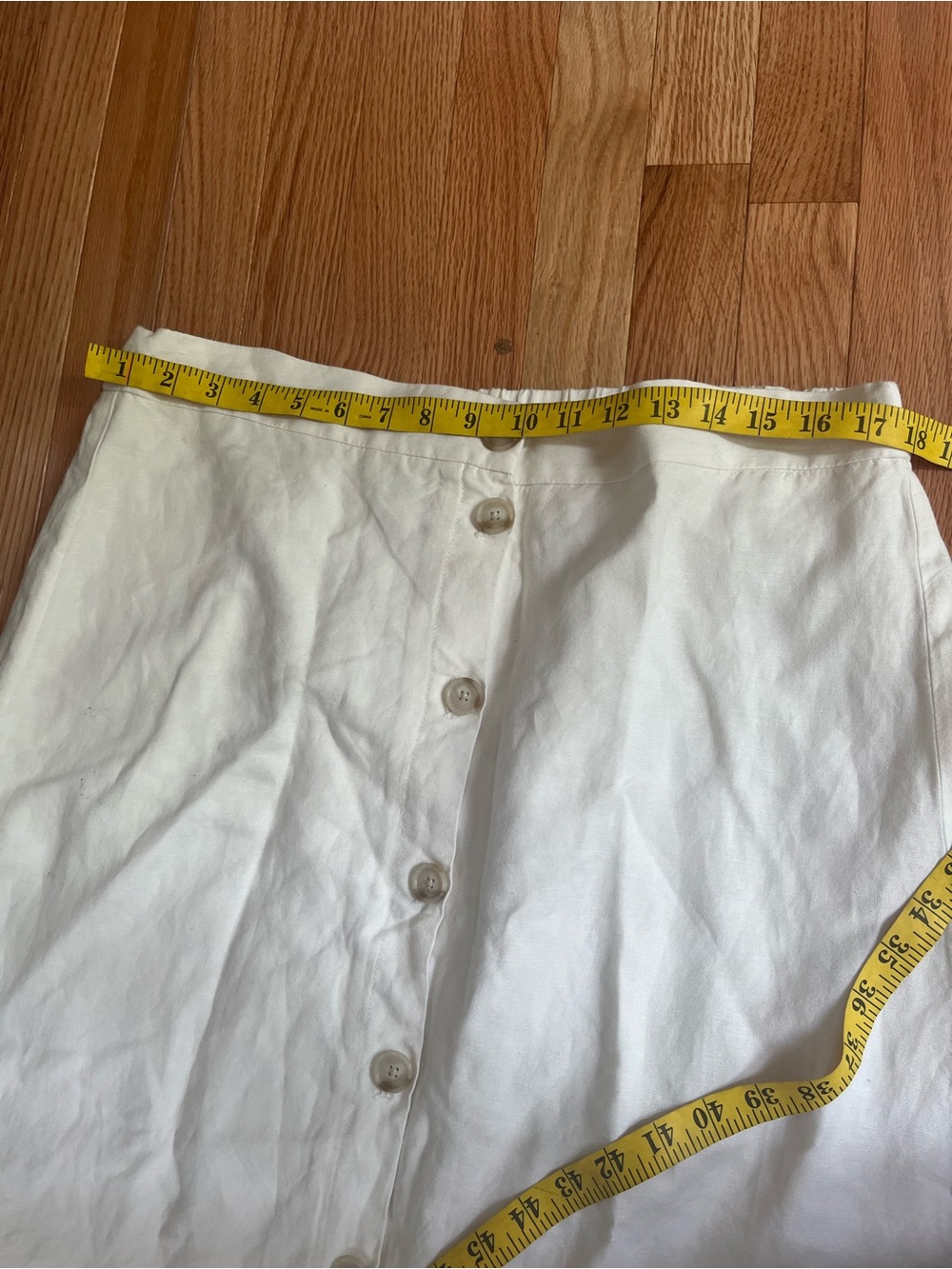 LOFT White Linen Blend Button Front Midi Skirt Large Coastal Euro Summer - Picture 5 of 10